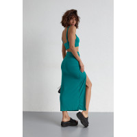 Літній жіночий костюм зі спідницею та топом  зелений колір