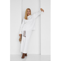 Жіночий спідничний костюм з оригінальним декором  молочний колір