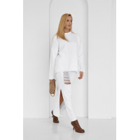 Жіночий спідничний костюм з оригінальним декором  молочний колір