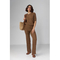 Жіночий костюм з ажурної в'язки  коричневий колір