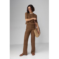 Жіночий костюм з ажурної в'язки  коричневий колір