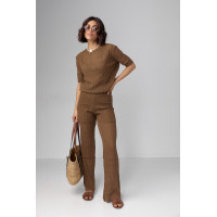 Жіночий костюм з ажурної в'язки  коричневий колір