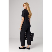 Літній костюм з брюками та футболкою  чорний колір