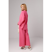 Лляний костюм з прямими штанами та сорочкою на зав'язках  рожевий колір