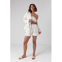 Літній костюмтрійка прикрашений сердечками  кавовий колір