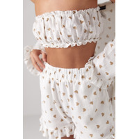 Літній костюмтрійка прикрашений сердечками  кавовий колір