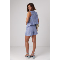 Жіночий літній костюм з шортами та жилетом у смужку  синій колір