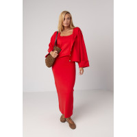 В'язаний костюмтрійка з кардиганом спідницею та топом  червоний колір