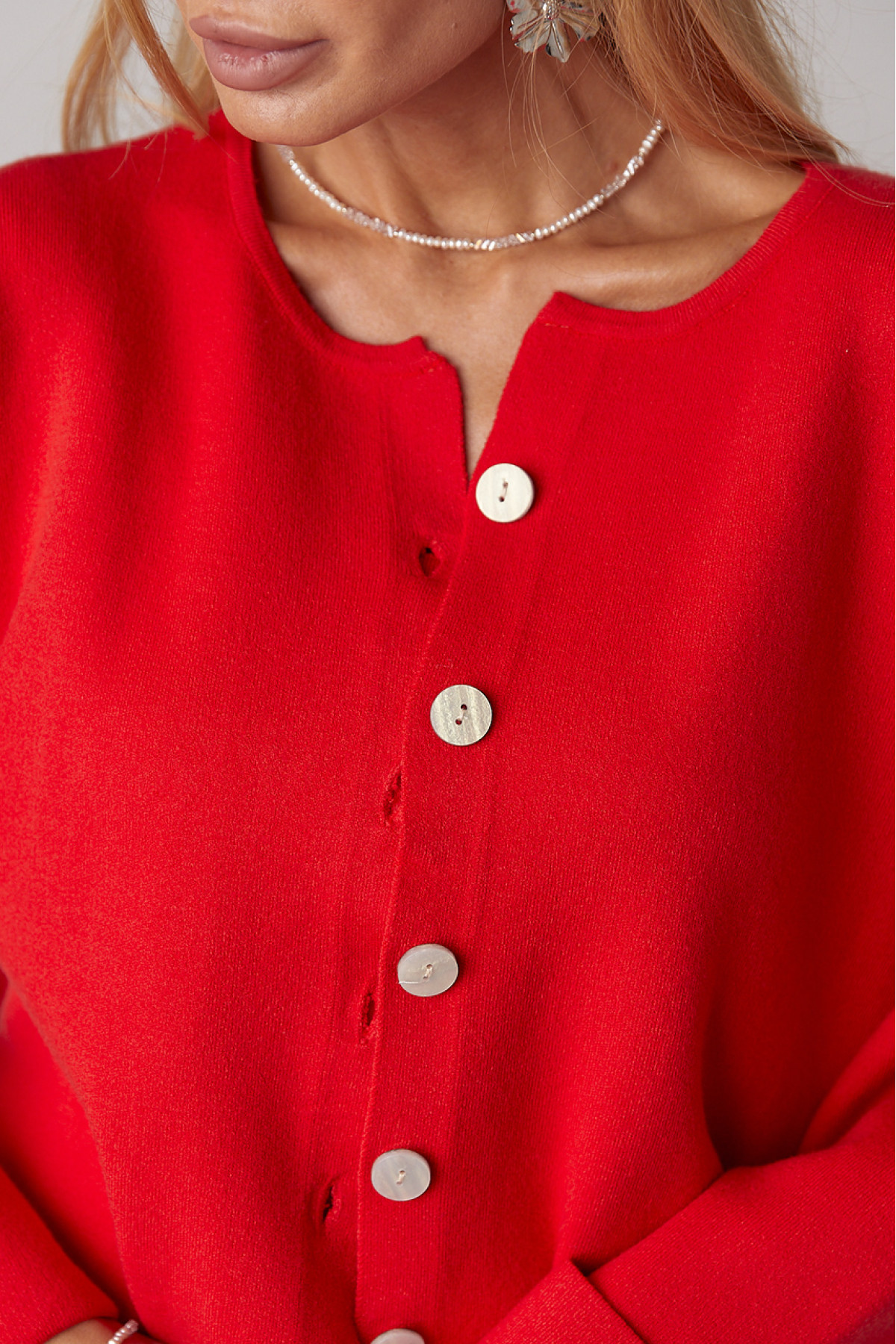 В'язаний костюмтрійка з кардиганом спідницею та топом  червоний колір