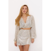 Спідничний костюмдвійка з паєтками  бежевий колір