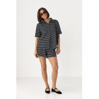 В'язаний костюм у смужку  із сорочкою та шортами  чорний колір