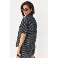 В'язаний костюм у смужку  із сорочкою та шортами  чорний колір