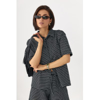 В'язаний костюм у смужку  із сорочкою та шортами  чорний колір