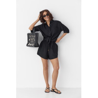 Літній костюм із сорочкою на ґудзиках і шортами  чорний колір