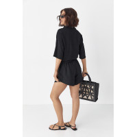 Літній костюм із сорочкою на ґудзиках і шортами  чорний колір