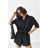 Літній костюм із сорочкою на ґудзиках і шортами  чорний колір
