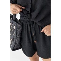 Літній костюм із сорочкою на ґудзиках і шортами  чорний колір