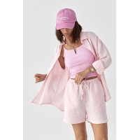 Мусліновий костюм із сорочкою і шортами  рожевий колір