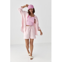 Мусліновий костюм із сорочкою і шортами  рожевий колір