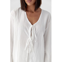 Вільний літній костюм із блузою на зав'язках  білий колір