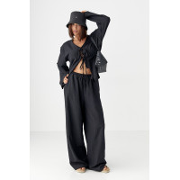 Вільний літній костюм із блузою на зав'язках  чорний колір