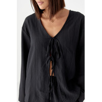 Вільний літній костюм із блузою на зав'язках  чорний колір