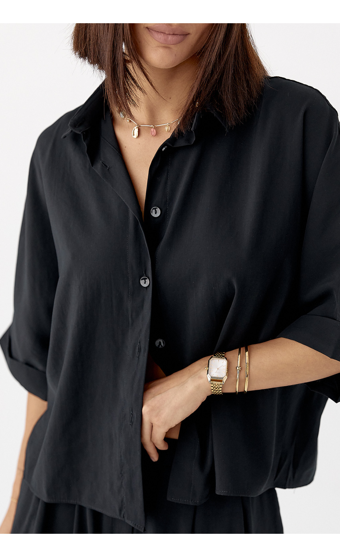 Костюм вільного крою із шортами та сорочкою  чорний колір