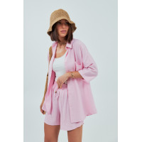 Однотонний костюм із сорочкою та шортами  пудра колір
