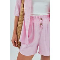 Однотонний костюм із сорочкою та шортами  пудра колір