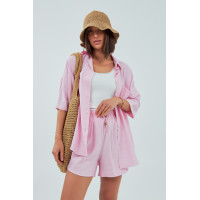 Однотонний костюм із сорочкою та шортами  пудра колір