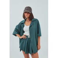 Трикотажний костюм із шортами та сорочкою  зелений колір