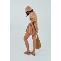 Трикотажний костюм із шортами та сорочкою  коричневий колір