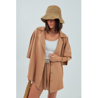 Трикотажний костюм із шортами та сорочкою  коричневий колір