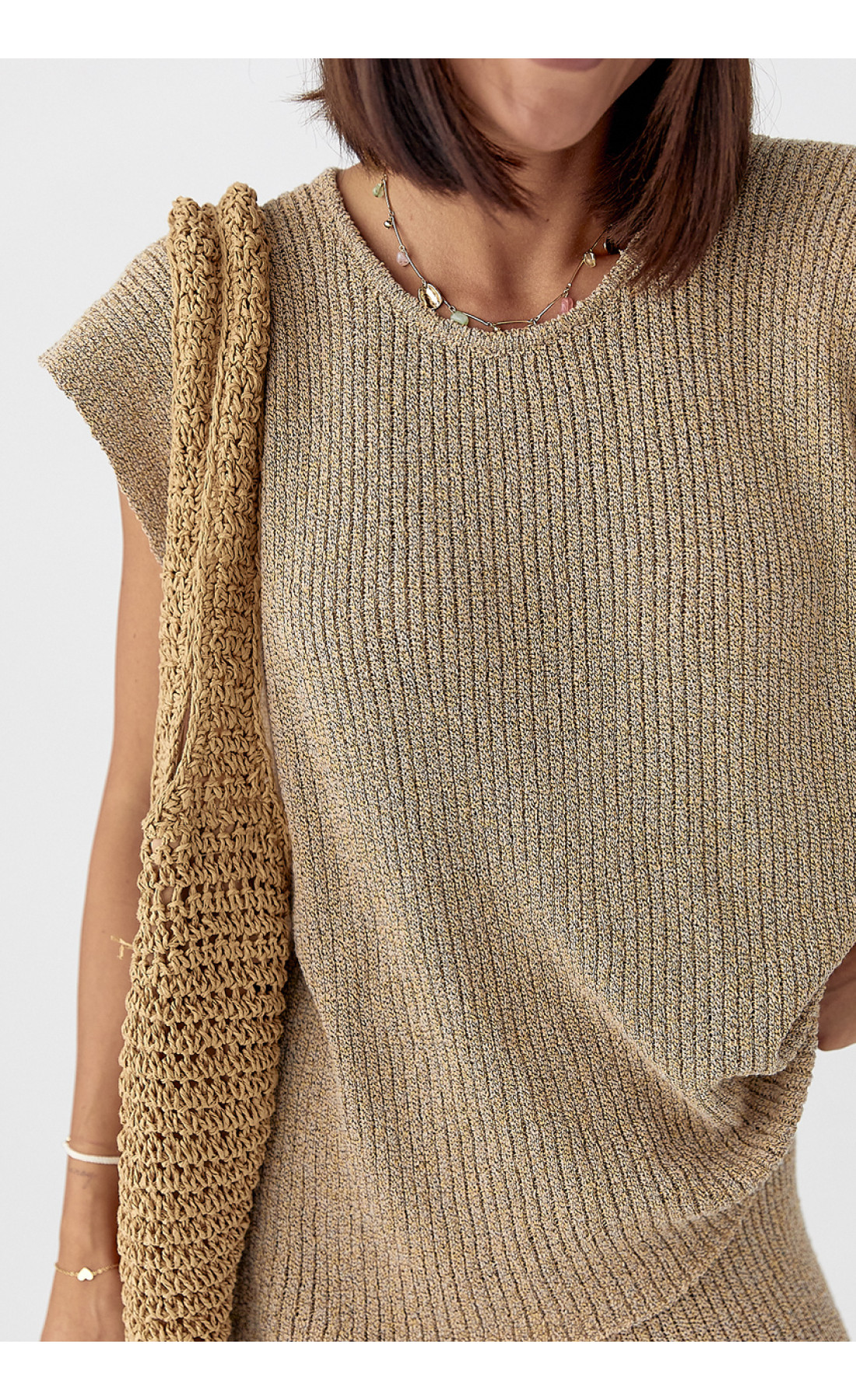 Літній в'язаний костюм із футболкою та штанами  меланж колір