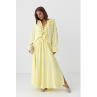 Костюм з рюшами зі спідниці та блузи  лимонний колір
