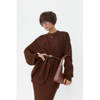 В'язаний костюм із сукнею та кардиганом  темнокоричневий колір