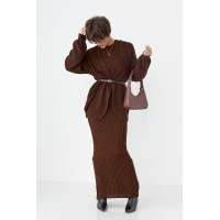 В'язаний костюм із сукнею та кардиганом  темнокоричневий колір