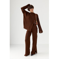 В'язаний костюм в рубчик вільною крою  коричневий колір