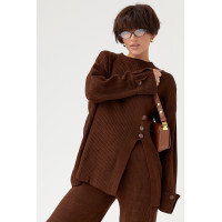 В'язаний костюм в рубчик вільною крою  коричневий колір