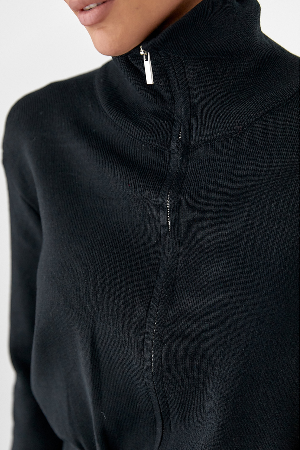 Трикотажний костюм із коротким кардиганом на блискавці та широкими штанами  чорний колір