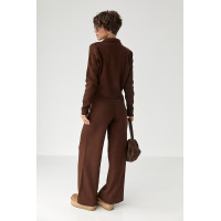 В'язаний трикотажний костюм з коротким кардиганом  коричневий колір