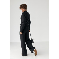 В'язаний трикотажний костюм з коротким кардиганом  чорний колір