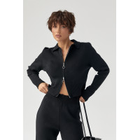 В'язаний трикотажний костюм з коротким кардиганом  чорний колір