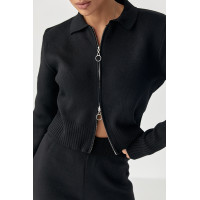 В'язаний трикотажний костюм з коротким кардиганом  чорний колір