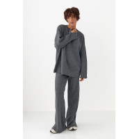 В'язаний костюм з вільною кофтою та широкими штанами  сірий колір