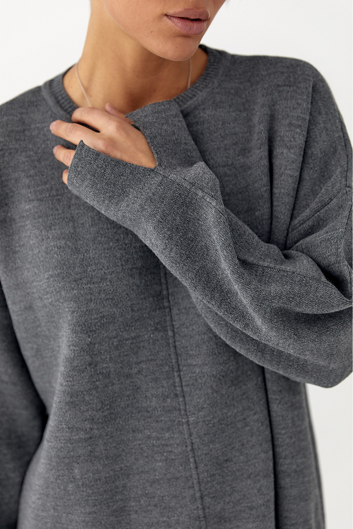 В'язаний костюм з вільною кофтою та широкими штанами  сірий колір