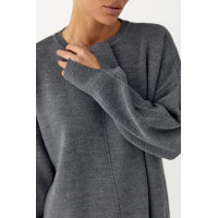 В'язаний костюм з вільною кофтою та широкими штанами  сірий колір