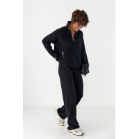 В'язаний костюм зі светром із блискавками та прямими штанами  чорний колір