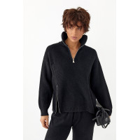 В'язаний костюм зі светром із блискавками та прямими штанами  чорний колір