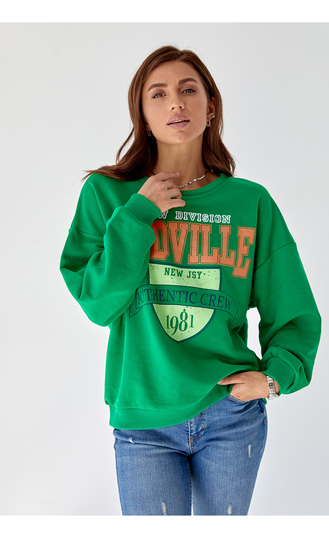 Жіночий трикотажний світшот з яскравим принтом  зелений колір